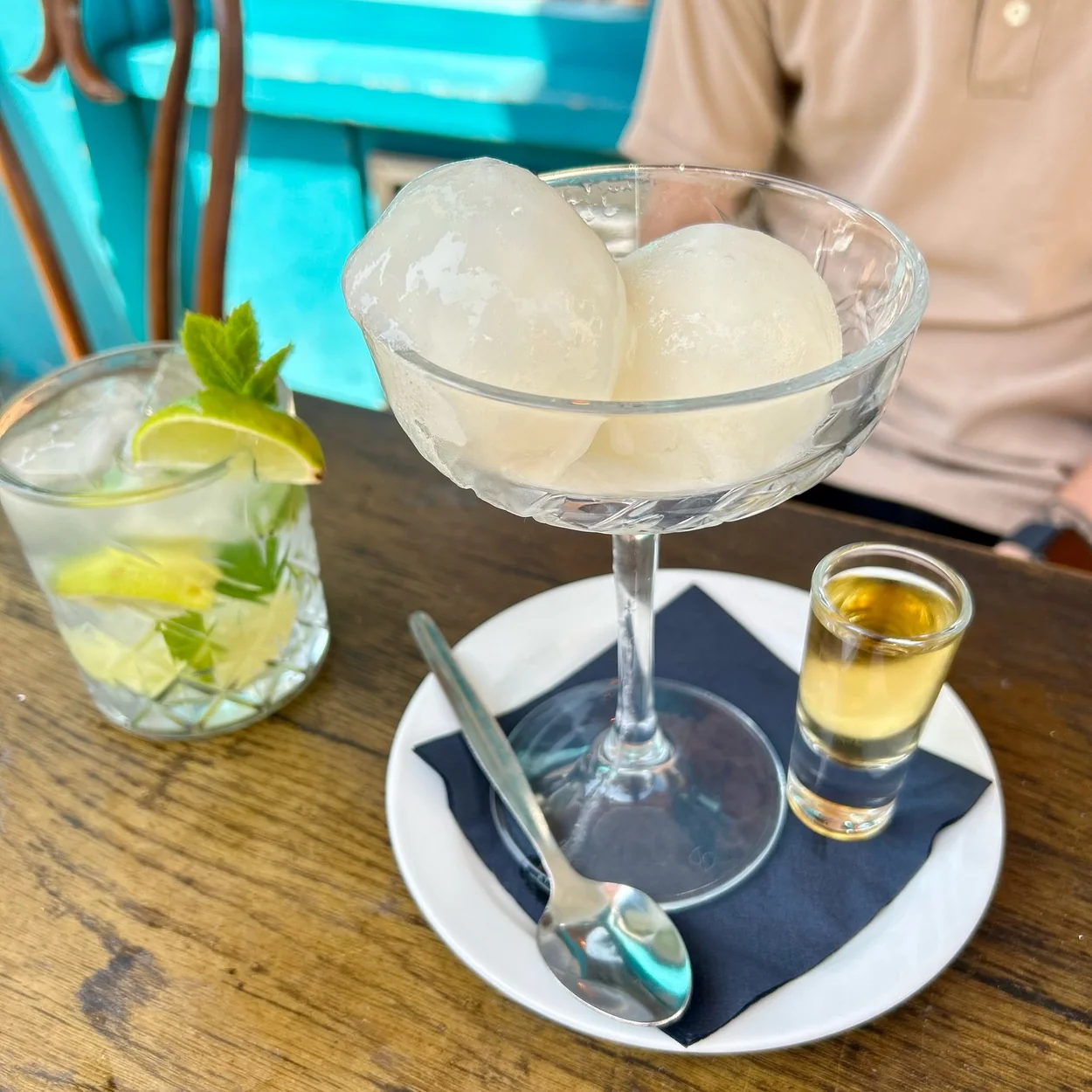 The Port House cocktail and sorbet on the terrace