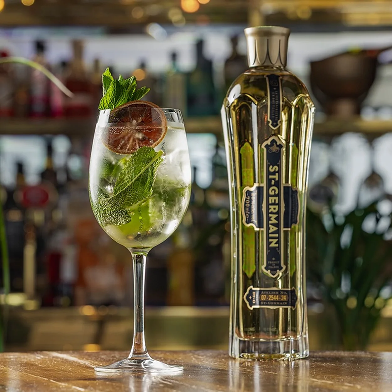 The White Lion elderflower cocktail at the bar