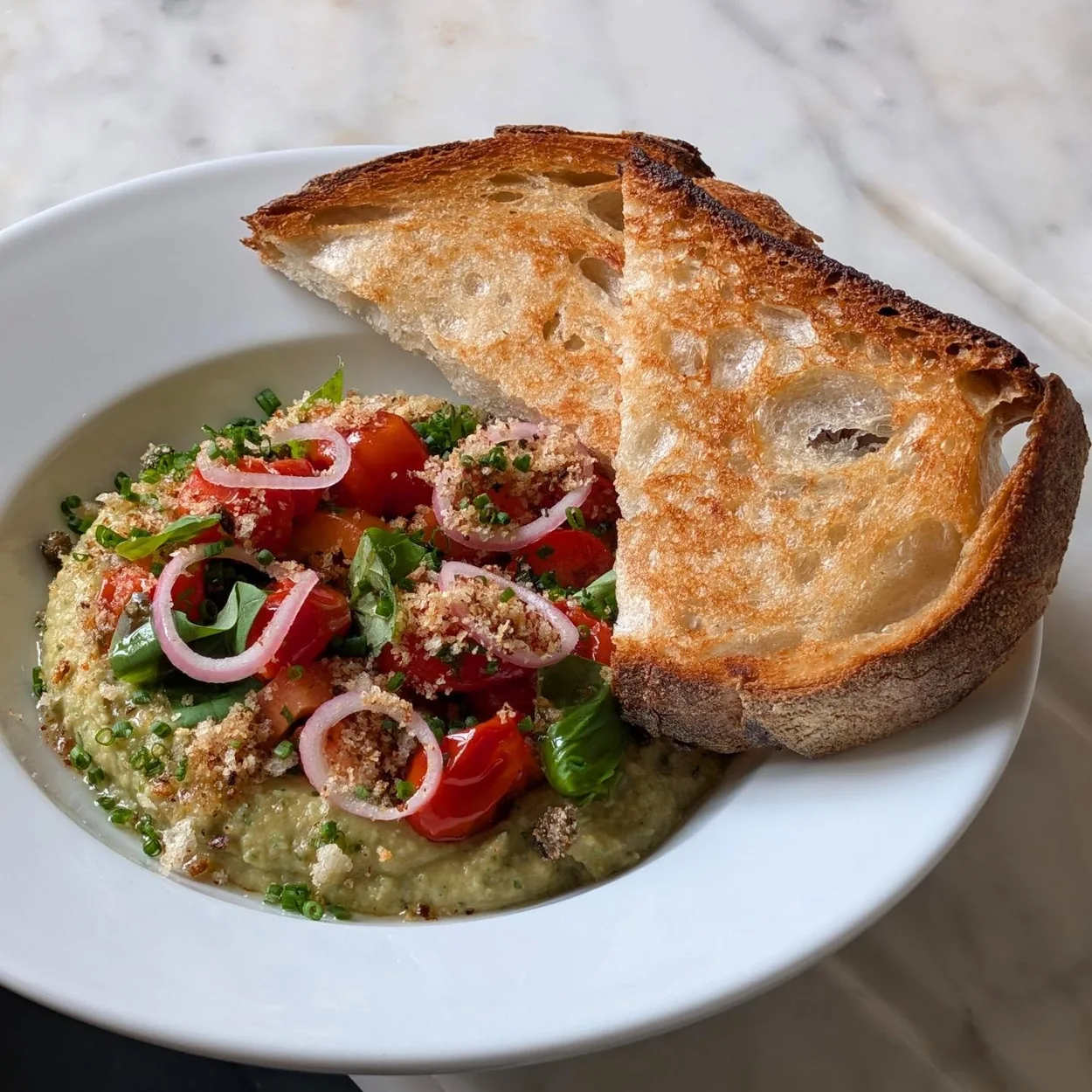 26 Grains savoury bowl with tomatoes and toasted sourdough