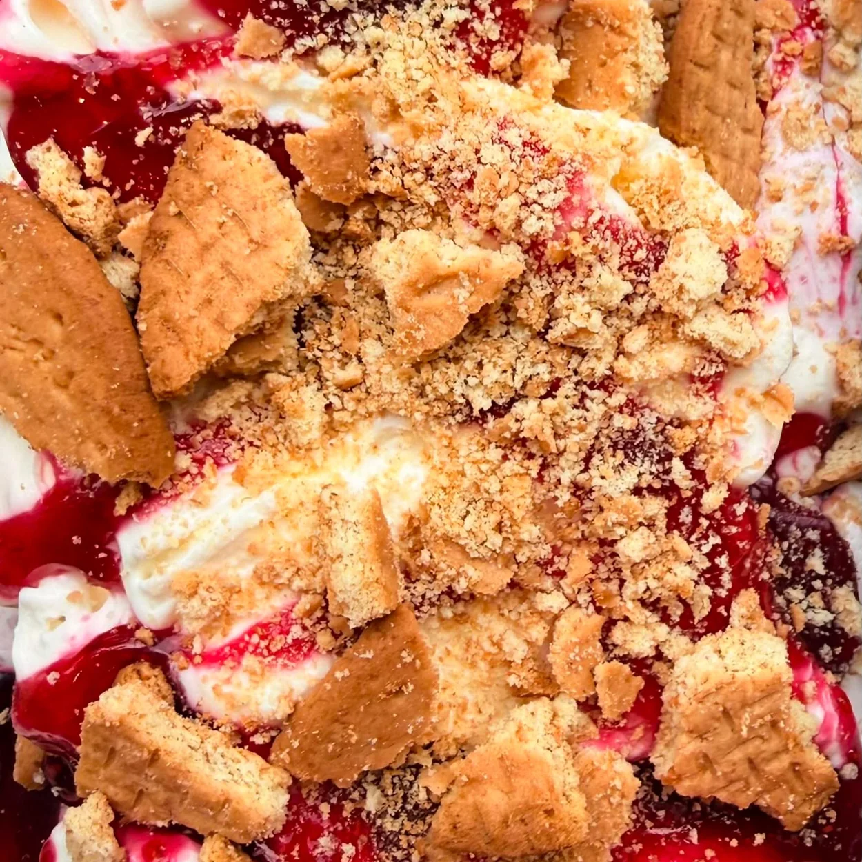 Udderlicious ice cream with raspberry ripple and biscuit crumb