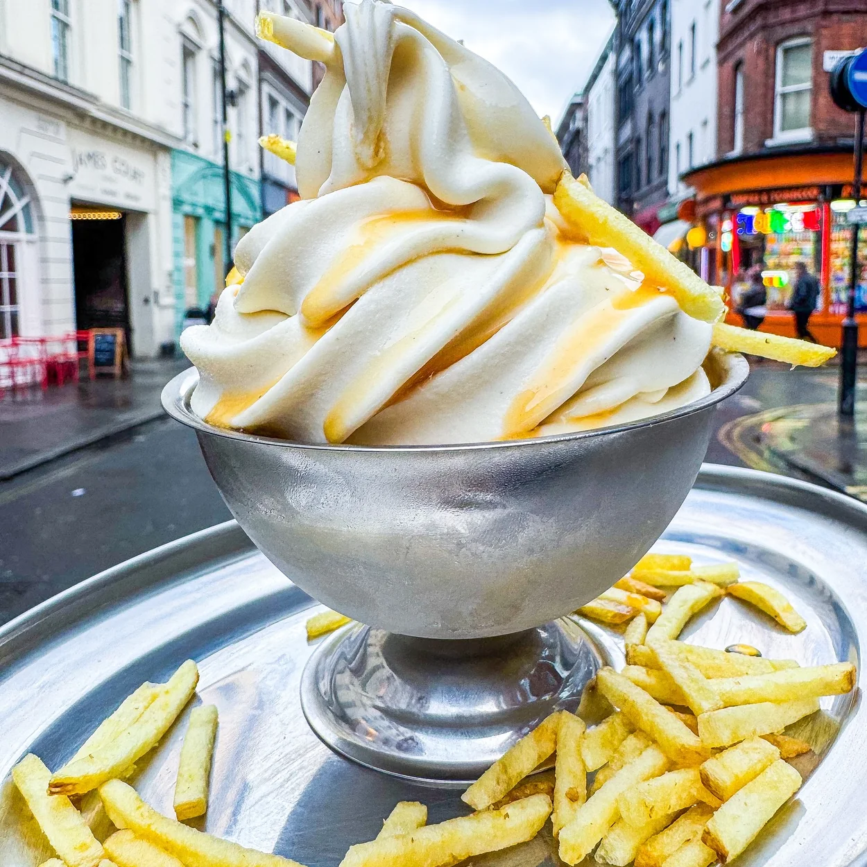 Chin Chin Ice Cream soft serve served with fries