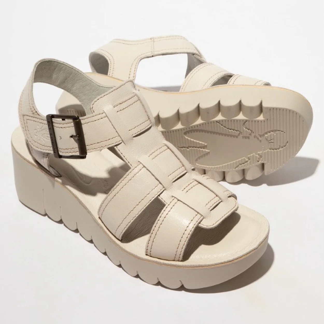 Fly London cream chunky sole buckled sandals